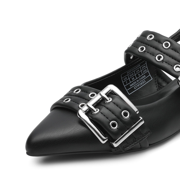 Buckle Straps Slingback Flats - BLACK - 6